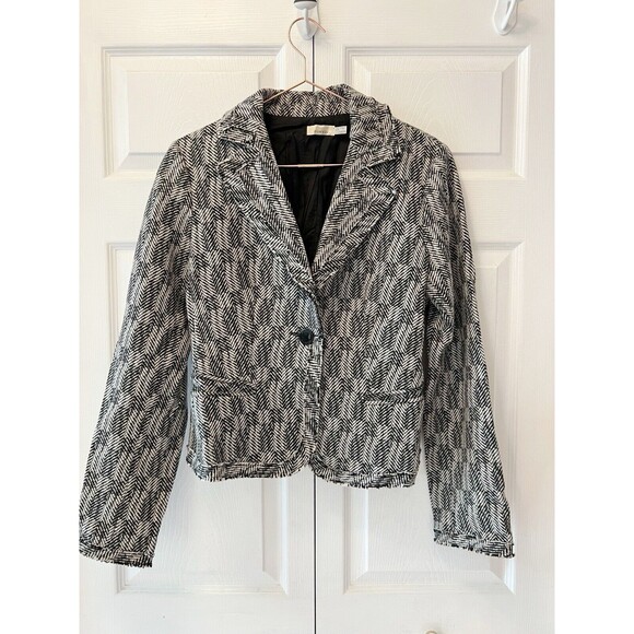 PINKO black And White Wool Italian One Button Blazer Womens Size 10 - Picture 1 of 8